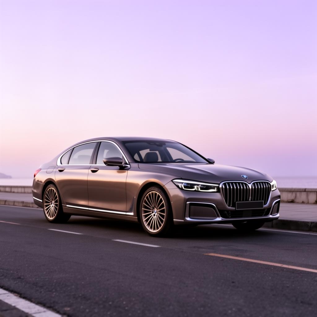 A modern sedan on a quiet road at soft daylight